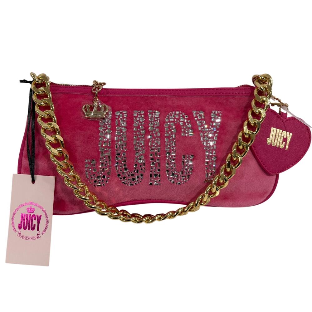 Y2K Juicy Couture Raising Star Barbiecore Pink Velour Rhinestone Chain Purse NWT